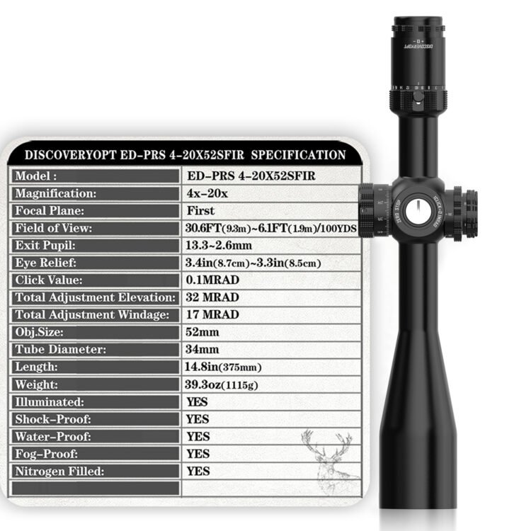 DISCOVERYOPT ED-PRS GENII 4-20X52SFIR FFP MRAD Rifle Scope