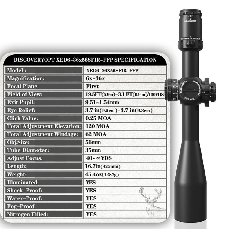 DISCOVERYOPT XED 6-36X56SFIR FFP-MOA-ZERO STOP Scope
