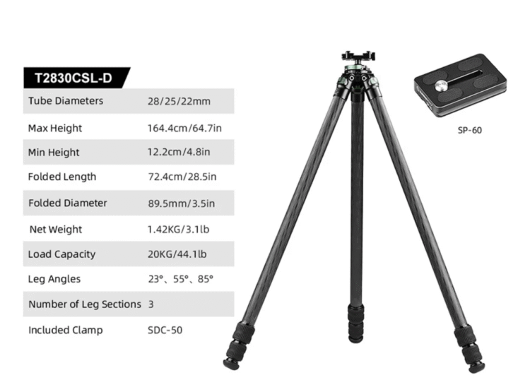 SUNWAYFOTO T2830CSL-D Carbon Fiber Tripod