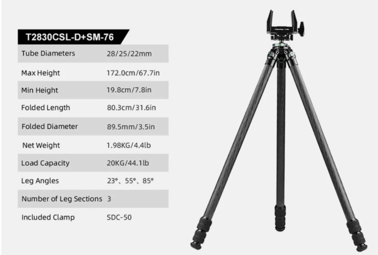 SUNWAYFOTO T2830CSL-D Carbon Fiber Tripod